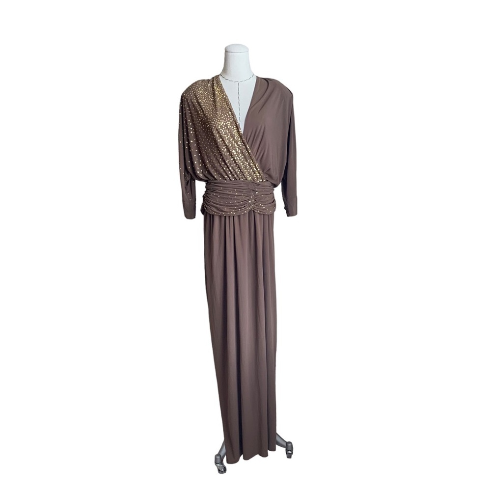 Vintage 80s Lillie Rubin Gold Glitter Maxi Dress Dolman Sleeve